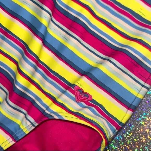 Roxy Girl Size 7 Little Girl Striped Ruffed Beads Colorful Swimsuit NEW NWT - Picture 4 of 9